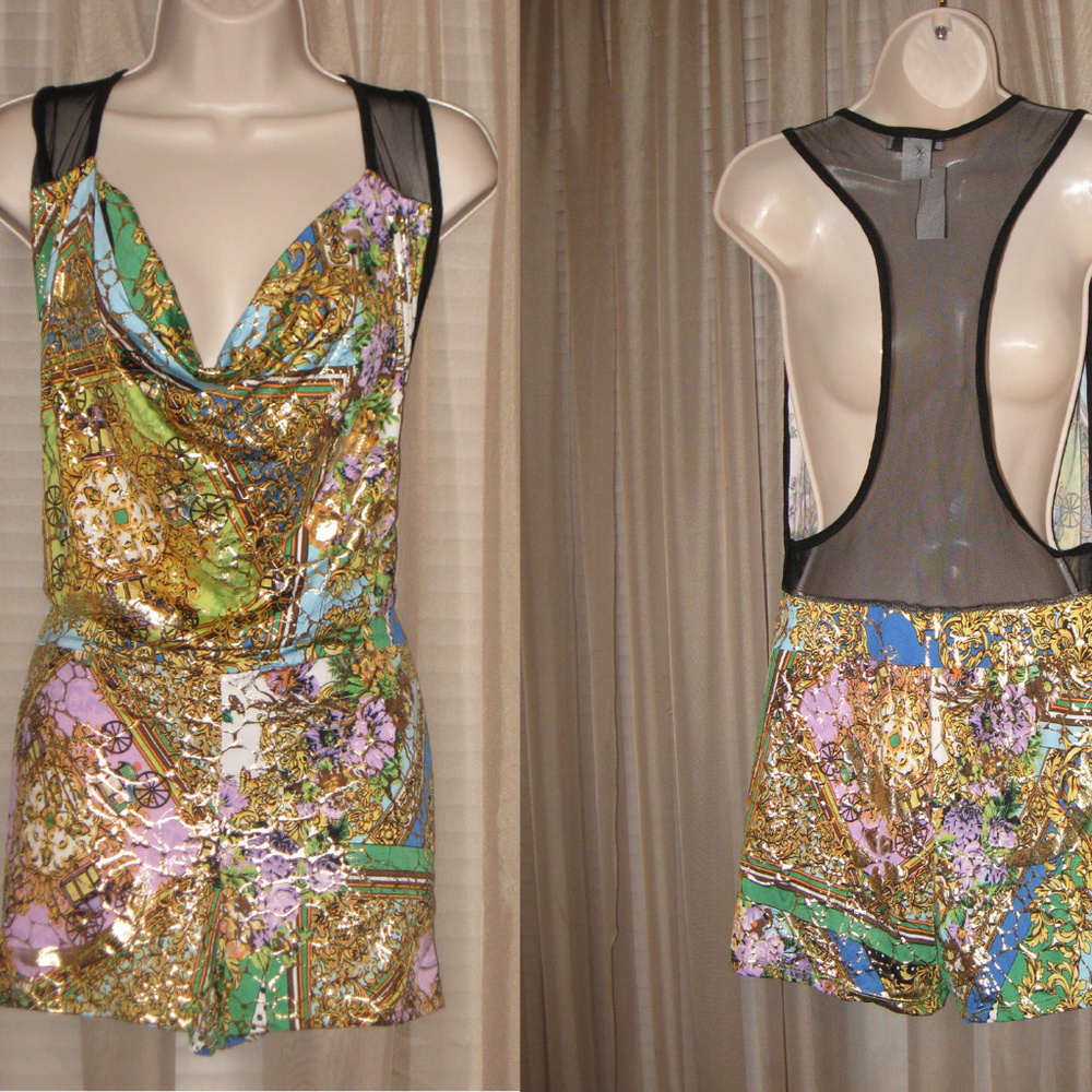 URVANA Multi Color Golden Mesh Back Romper Summer